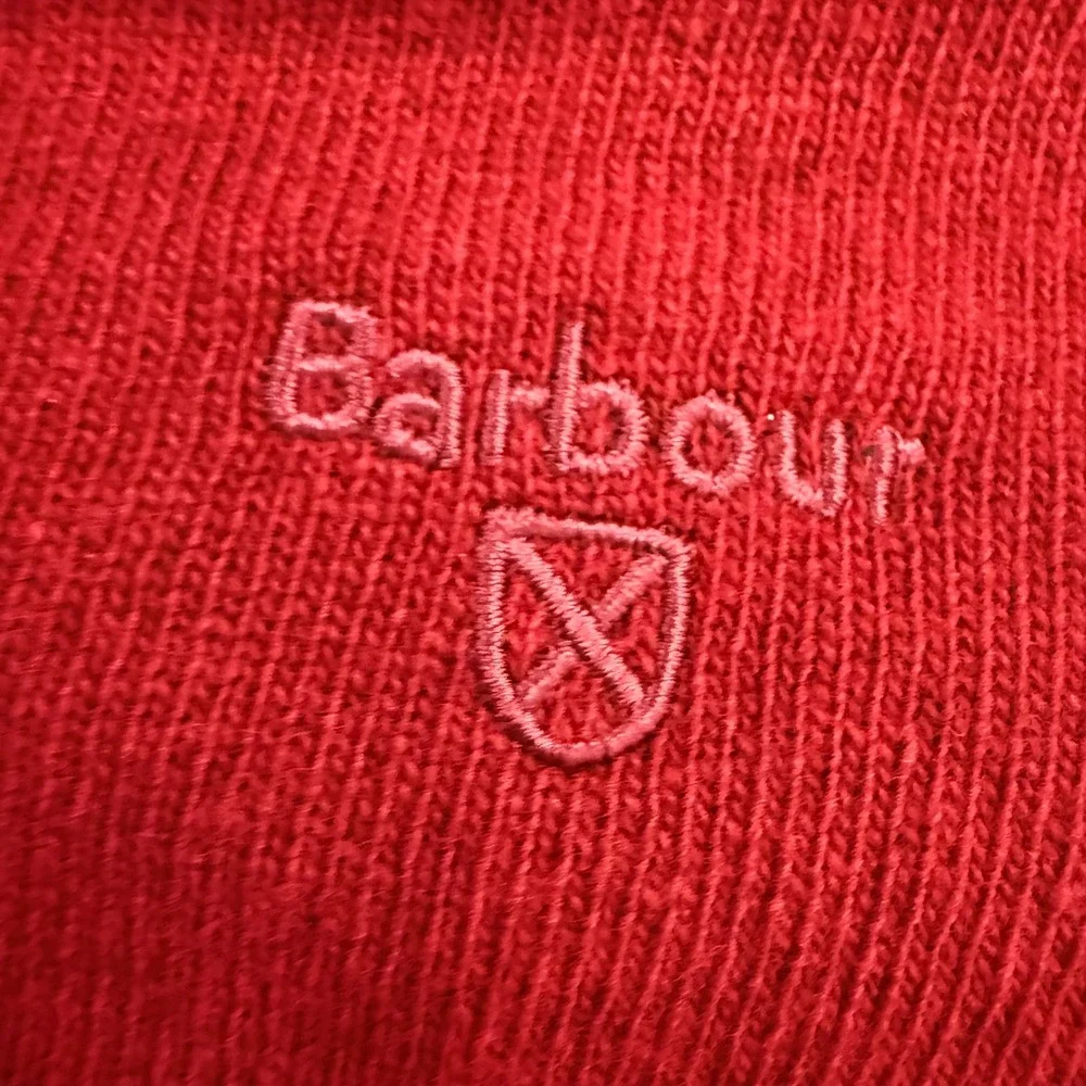 Barbour V-Neck Sweater Wool Mens Size XL Red Long Sleeve Embroidered Logo